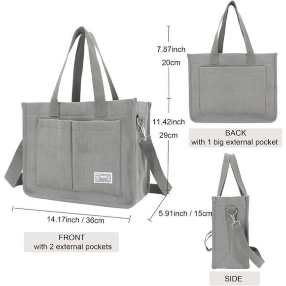 Tote Bag with Pockets, Grey - Picture 2 of 4
